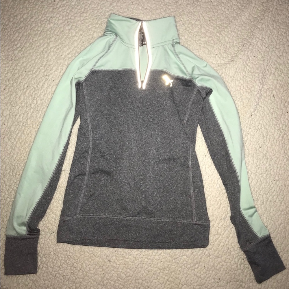 mint green and gray quarter zip